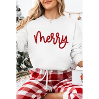 Beige Merry Graphic Christmas Crew Neck Sweatshirt - 2XL