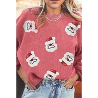 Strawberry Pink Sequin Santa Clause Christmas Corded Sweatshirt - 3XL