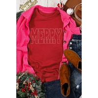 Red Rhinestone MERRY Letter Graphic Christmas Fashion Sweatshirt - 2XL