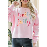 Pink holly jolly Printed Round Neck Christmas Sweatshirt - 2XL