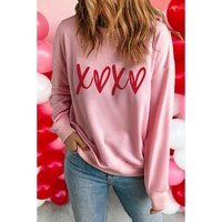 Pink Heart XOXO Graphic Crewneck Drop Shoulder Valentines Sweatshirt - 2XL