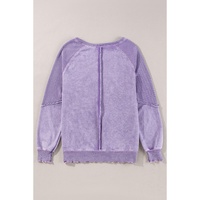 Orchid Petal Mardi Gras Patched Pattern Waffle Patchwork Sweatshirt - L