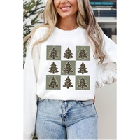 Beige Christmas Tree Checker Print Drop Shoulder Sweatshirt - 2XL