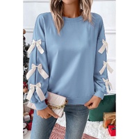 Myosotis Contrast Bow Decor Dropped Sleeve Crewneck Sweatshirt - L