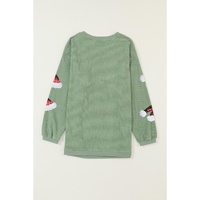 Grass Green Sequined Christmas Hat Graphic Winter Corded Sweatshirt - L