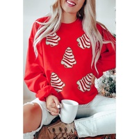 Red Playful Christmas Tree Patched Dropped Shoulder Sweatshirt - 2XL