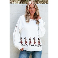 White Colorful Stitches Trim Sequined Nutcracker Doll Graphic Sweatshirt - 2XL