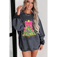 Gray Stunning Christmas Tree Printed Drop Shoulder Corded Sweatshirt - 3XL