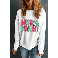 White MERRY &amp; BRIGHT Checkered Print Crew Neck Sweatshirt - M