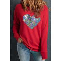 Red Bold Sequin Heart Crewneck Valentines Pullover Sweatshirt - XL
