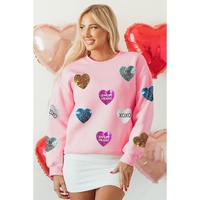 Pink Sequin Romantic Letters Heart Graphic Valentines Sweatshirt - 2XL