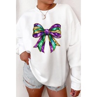 White Mardi Gras Bow Graphic Drop Shoulder Sweatshirt - S