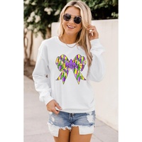 White Mardi Gras Bowknot Graphic Pullover Sweatshirt - S