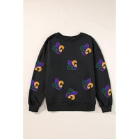 Black Mardi Gras Pattern Crew Neck Pullover Sweatshirt - XL