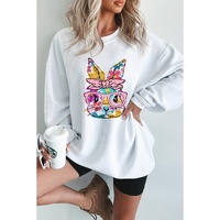 White Floral Rabbit with Glasses Graphic Corded Easter Sweatshirt - S