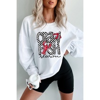 White Crawfish Season Checkered Letter Graphic Corded Sweatshirt - S