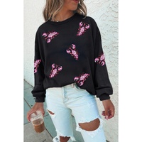 Black Sequined Crawfish Graphic Drop Shoulder Sweatshirt - M