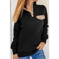 Azura Exchange Quilted Stand Neck Sweatshirt with Fake Front Pocket - S