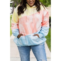 Sky Blue Colorblock Kangaroo Pocket Plus Size Hoodie - 4X