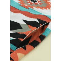 Multicolor Geometric Color Block Open Front Long Cardigan - S