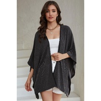 Black Lace Trim Ribbed Oversize Kimono - One Size
