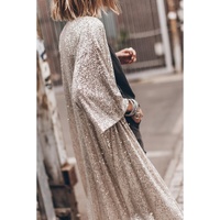 Apricot Sequin 3/4 Sleeve Open Front Duster Kimono - S