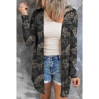 Black Wild Tiger Print Button Front Cardigan - M