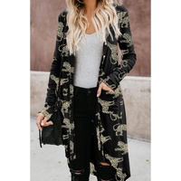 Black Printed Animal Print Ribbed Knit Cardigan - L