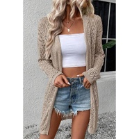 Smoke Gray Solid Color Pointelle Knit Open Front Cardigan - L