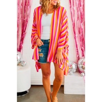 Rose Stripe Wide Sleeve Open Front Kimono - One Size