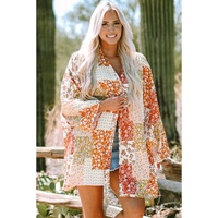 White Boho Patchwork Floral Open Front Kimono - One Size