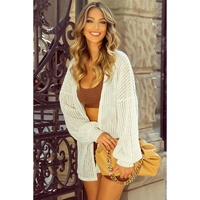 Beige Textured Lantern Sleeve Open Kimono - S
