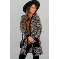 Black Leopard Patched Pocket Open Front Cardigan - S
