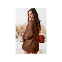 Coffee  Solid Textured Open Front Cardigan with Pocket - L