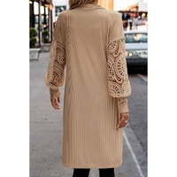 Parchment Lace Patchwork Ribbed Knit Open Front Duster Cardigan - L