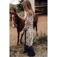 Brown Western Aztec Printed Open Front Long Cardigan - L
