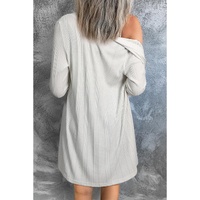 White Solid Color Ribbed Button up Tunic Cardigan - S