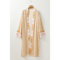 Yellow Bohemian Geometric Printed Loose Sleeve Long Kimono - S