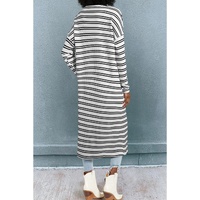 Black Stripe Print Open Front Duster Cardigan - M