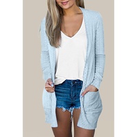 Mist Blue Eyelet Texture Pocketed Open Front Cardigan - L