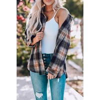 Black Oversize Rounded Hem Plaid Shacket with Slits - S