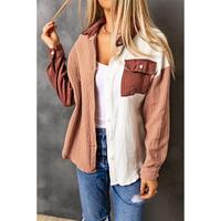 Azura Exchange Textured Color Block Long Sleeve Shirt with Pocket - L