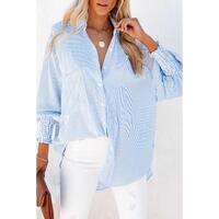 Azura Exchange Striped Boyfriend Shirt with Smocked Cuffs and Pocket - XL