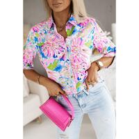 Azura Exchange Buttoned Sheath Long Sleeve Shirt with Abstract Floral Print - M