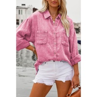 Pink Mineral Wash Crinkle Textured Chest Pockets Shirt - M