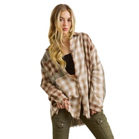 Brown Multi Plaid Patchwork Raw Edge Casual Shirt - XL