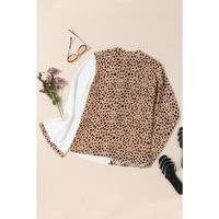 Khaki Leopard Contrast Half Button Casual Blouse - S