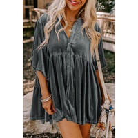 Azura Exchange Dark Grey 3/4 Sleeve Tunic Babydoll Velvet Shirt - L