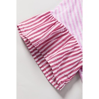Pink Stripe Striped Patchwork Ruffled Hem Button up Shirt - L