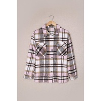 Azura Exchange Pink Geometric Plaid Print Pocketed Shacket - M